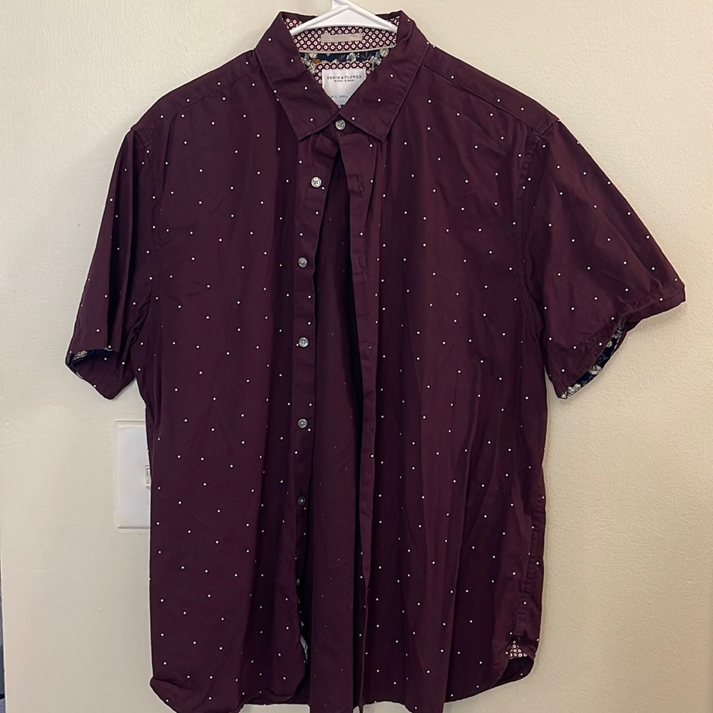 Burgundy with dots and floral accent button up